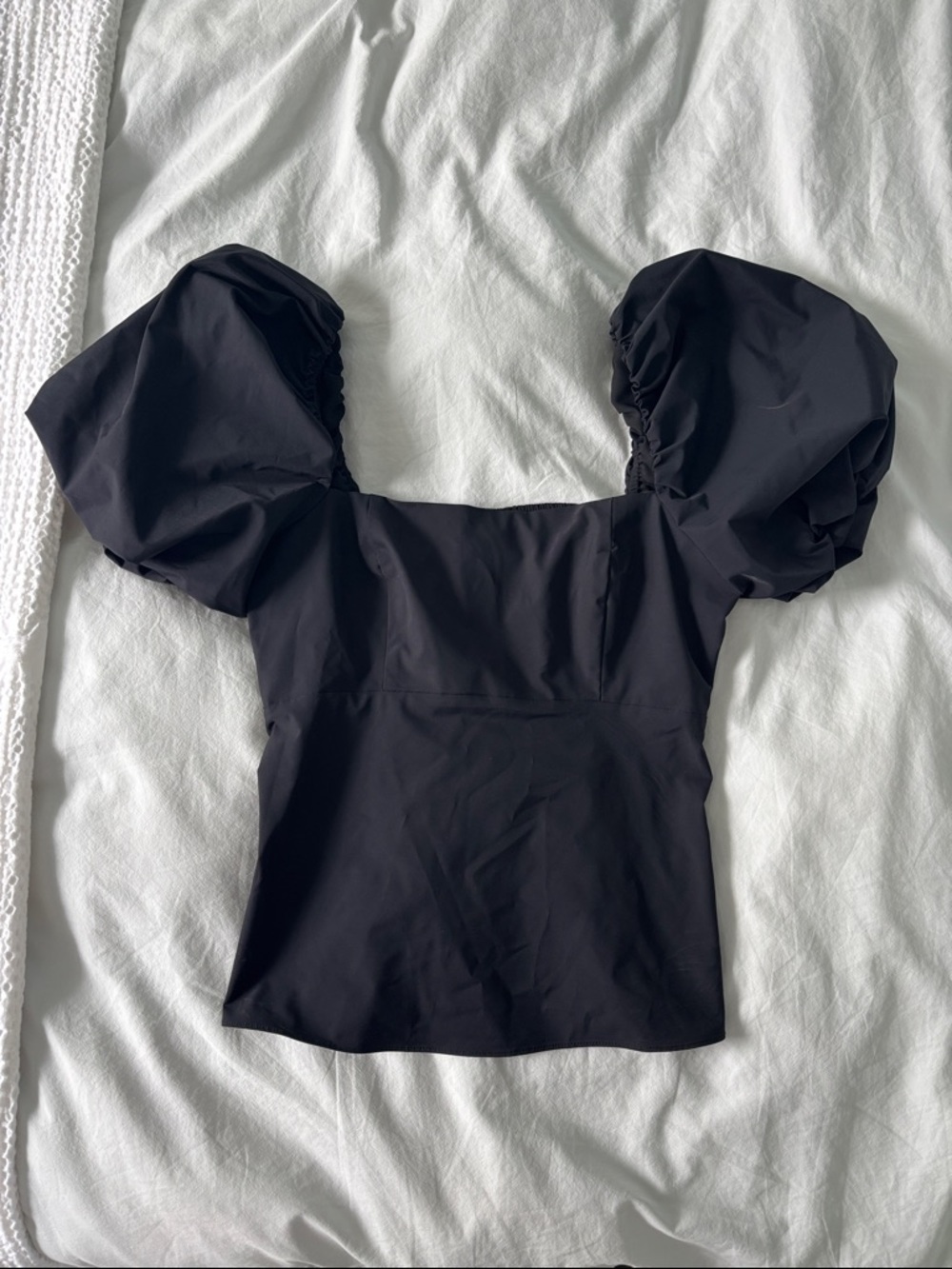 Black Puff-Sleeve Square Neck Women's Top